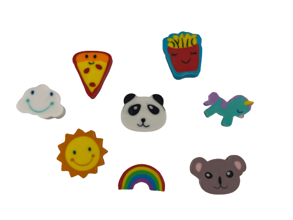 Bulk Mini erasers: Sun, Unicorns, Clouds, Koala, Panda, French Fries, Pizzas