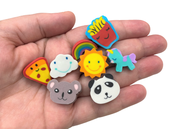 Bulk Mini erasers: Sun, Unicorns, Clouds, Koala, Panda, French Fries, Pizzas