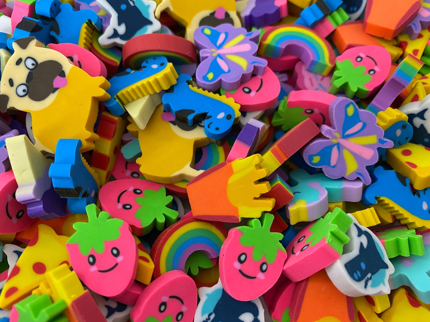 Bulk Mini Erasers: Animals, Food, Rainbows, Dinosaurs, Ice cream, Pizza, Fries